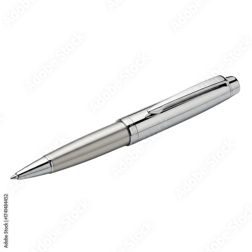 Sleek silver ballpoint pen isolated on transparent background, ideal for professional use and everyday writing tasks