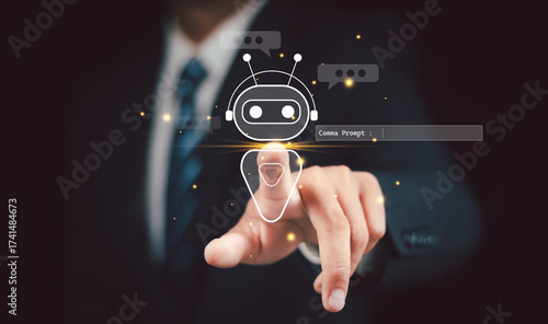 Bild auf Leinwand Man using hand AI, Artificial Intelligence to generate content