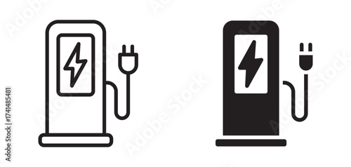 Charging Station icon,  electric vehicle charging station icon , A standalone EV charging pillar with a lightning bolt symbol. vector illustration . 