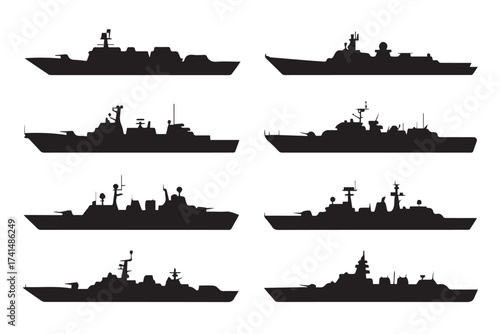 naval combat ship silhouettes vector set ai eps jpeg png scalable outline icons for defense and maritime design