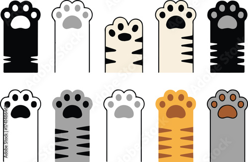 colorful cat paw vector set showing ten unique paw pad designs, perfect for icons