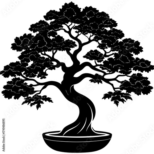 Bonsai tree silhouette vector design and illustration with white background