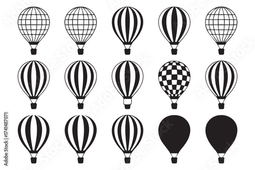 hotairballoon design pack unique envelope patterns line art checkerboard stripes mesh vector set
