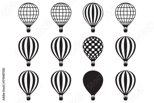 monochrome hotairballoon vector series editable ai eps files for posters patterns branding