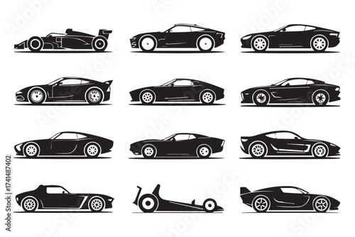 vehicle silhouette grid icons side view minimal monochrome car vector set for print web and branding