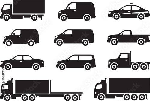 black vehicle silhouettes set vector ai eps png jpeg collection of trucks vans cars for transport