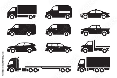 commercial vehicle silhouette collection box truck cargo van pickup semi trailer vector png