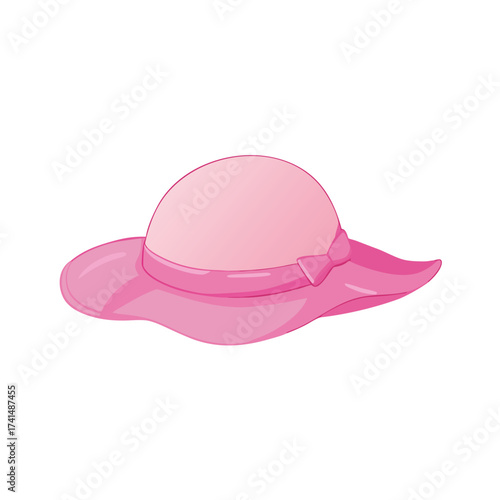 Vector illustration Pink wide brim hat with ribbon and bow detail