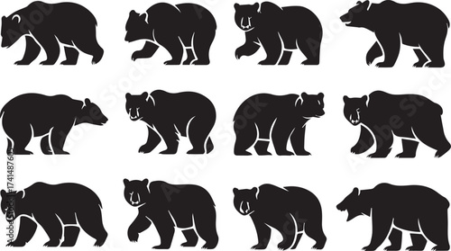 black bear silhouette collection poses minimal vector illustrations