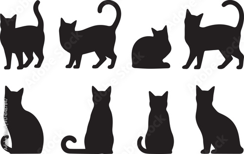 flat monochrome feline silhouettes collection vector ai eps png jpeg versatile pet design assets