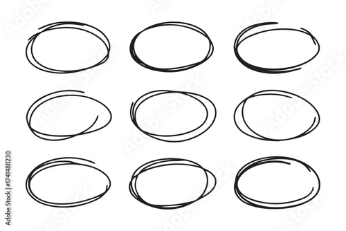 hand drawn ellipse set line art variations sketch style vector shapes collection for designers and icons