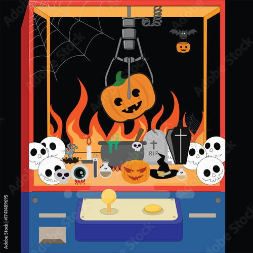 Happy Halloween scary pumpkin monster and Ghost Costume Kid. character and poster design