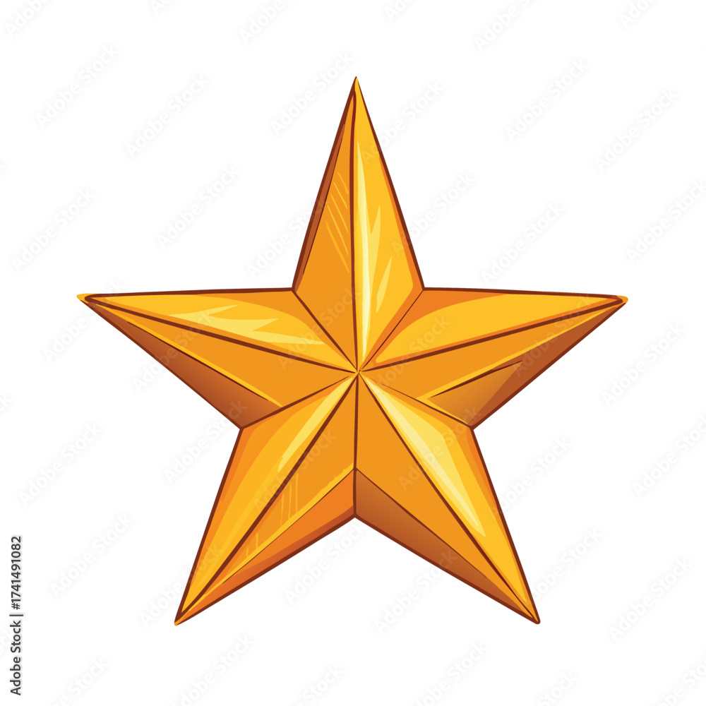 Obraz premium Vector illustration Golden five pointed star with sharp edges and highlights yellow