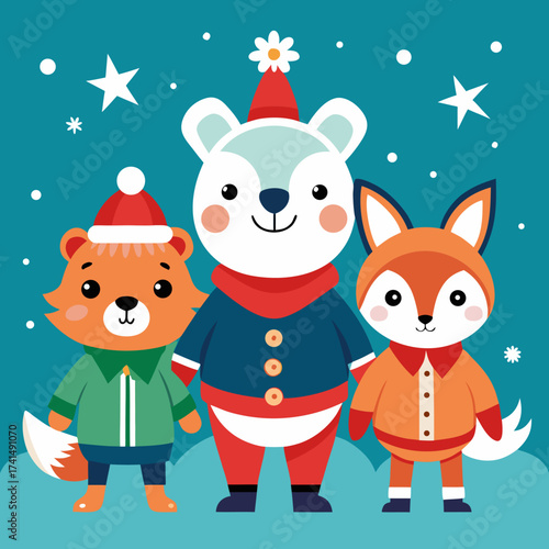 Charming collection of adorable animal characters dressed in festive christmas outfits perfect for holiday themed designs and illustrations