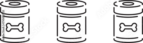 Minimalist Dog Food Can Line Art  Three Pet Treat Canisters Illustration on White Background