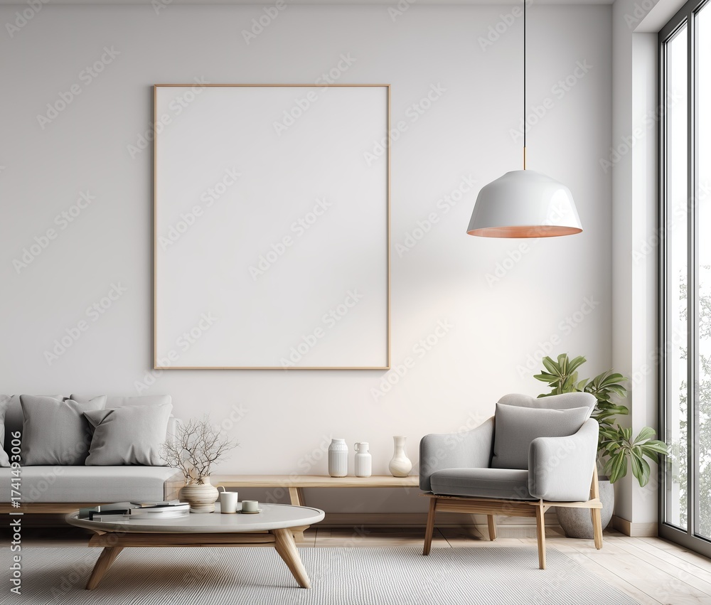 Fototapeta premium Empty frame mockup in a clean and beautiful interior.