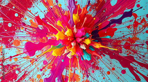 Vibrant explosion of colorful paint creates a dynamic and abstract background with a radial pattern