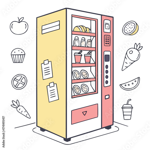 Modern Snack vending machine vector illustration.