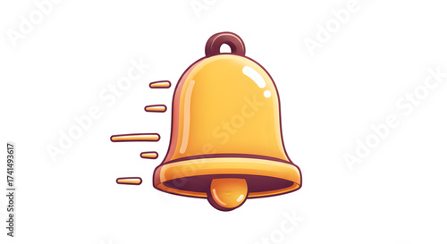 Golden notification bell icon with motion lines vector illustration for app design isolated on white background