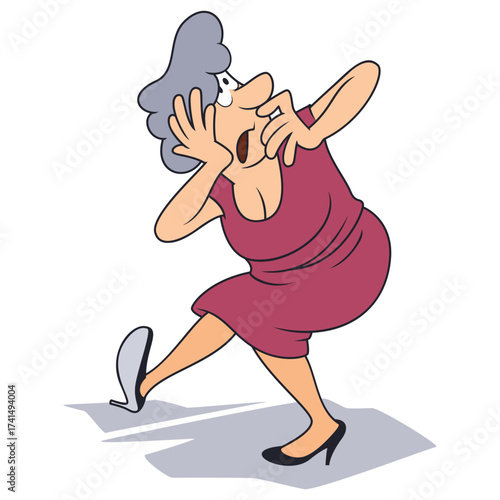 Frightened elderly woman. Funny people.