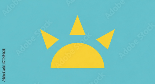 Bright yellow sun rising above horizon, symbol of optimism, hope, and new beginning for logo and design