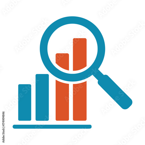 Growth analysis magnifying chart icon for finance statistics performance business metrics clean vector illustration design