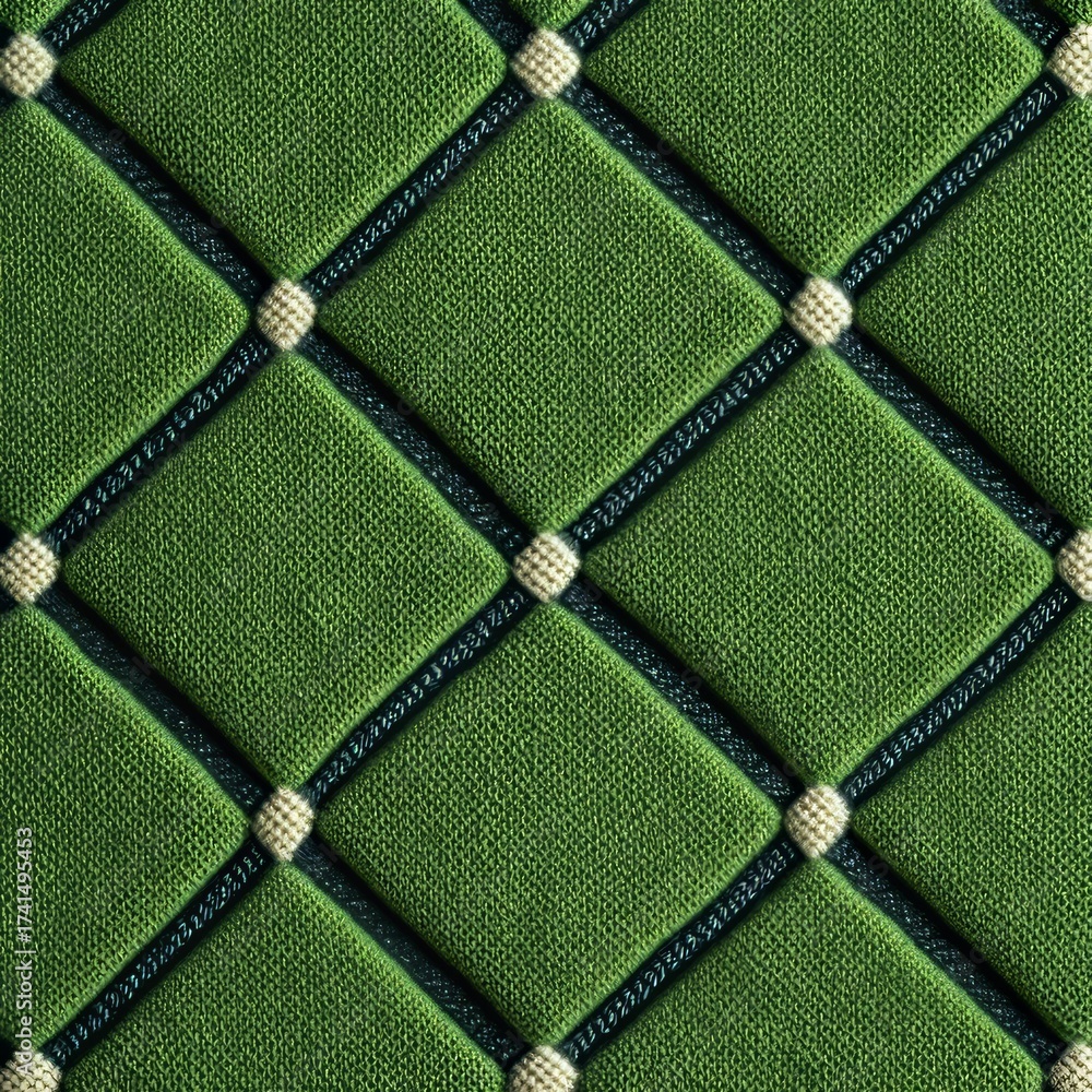 Fototapeta premium Elegant green quilted fabric with diamond pattern creates a luxurious texture for backgrounds, upholstery, and fashion design projects - sophisticated and versatile