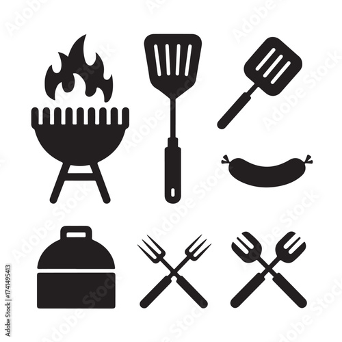 Set of Barbecue and Grilling Icons – BBQ Grill and Cooking Tools Silhouette Collection