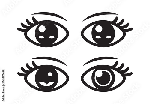 Eye icon set, simple eyes collection, stylized eye icons with various expressions, retina scan eye icons. simple eyes collection vector illustration EPS 10.
