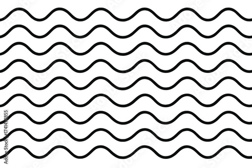 Seamless wave pattern vector background. Abstract geometric wavy lines. Simple minimal black white texture. Repetitive curve design. Fluid flow ripple ornament illustration.