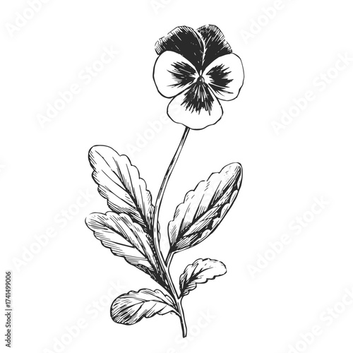 Vector hand-drawn illustration of pansy. Botanical illustration of garden flowers.
