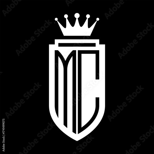 MC Vector logo initials shield with royal crown minimalist, elegant style