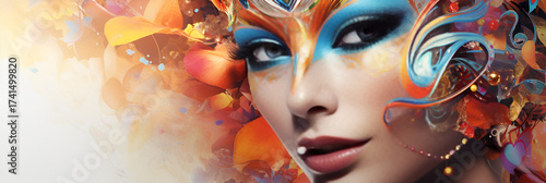 portrait of a woman with a mask, Painting of a woman with colorful hair and a bright make up generative ai
