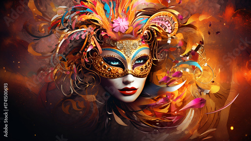 venetian carnival mask, A woman with a mask on her face is shown with feathers and a colorful feather.
Realistic Brazilian Carnival Illustration Free Background

