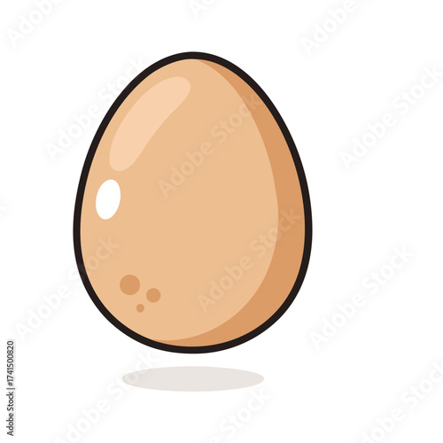 Vector illustration Simple brown egg with dark outline and shadow oval food