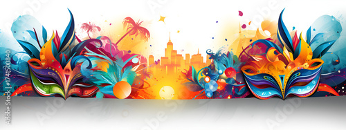abstract fire background, Carnival banner with white background high quality,  Vibrant Carnival Mask Featuring Colorful Feathers Perfect For Use As Clipart In Party Invitations And Decorations
