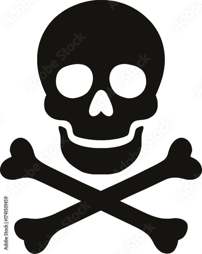 Skull and crossbones black silhouette symbol representing danger death and poison isolated on white background