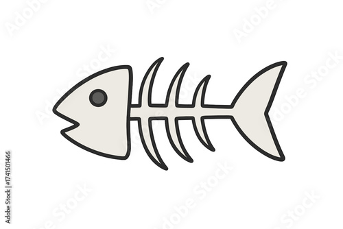 Fish skeleton icon vector illustration. Fishbone symbol isolated on white background. Dead fish, food waste, sea pollution concept. Aquatic animal remains, bone structure graphic.