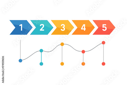 Business data visualization infographic with 5 steps. Process chart for presentation. Timeline diagram with five options or parts. Vector workflow template. Progress concept.