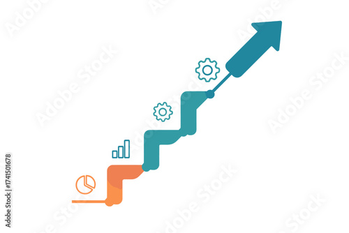 Infographic business data visualization. Process chart with steps for success. Abstract elements of graph for presentation. Vector template showing growth and development.