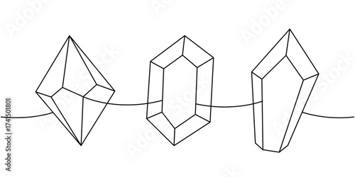 Magical low gemstones one line continuous drawing. Luxury crystals. Vector illustration