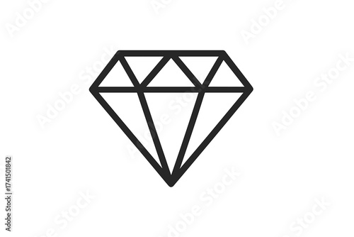 Diamond icon vector line art. Gemstone symbol for luxury, wealth, and success. Jewel, brilliant, crystal graphic element. Simple outline for logo, web, app, UI/UX design.