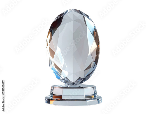 Clear, faceted, oval trophy/award with a pedestal base