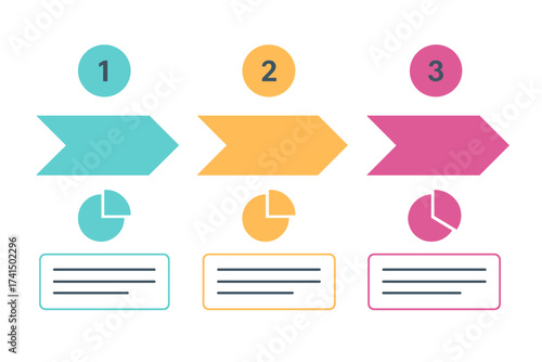Infographic template with 3 steps. Business process chart for data visualization. Abstract diagram elements for presentation. Workflow or timeline layout with options and parts.
