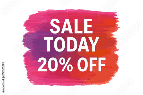 Sale 20% off sign on an art brush stroke. Abstract acrylic paint texture background. Modern watercolor design for a shop promotion, discount offer, or sale banner vector.