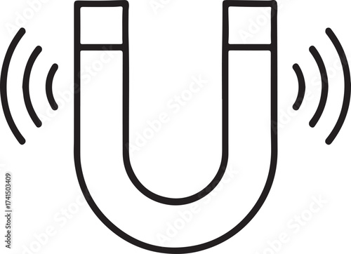 Simple horseshoe magnet icon with magnetic field waves