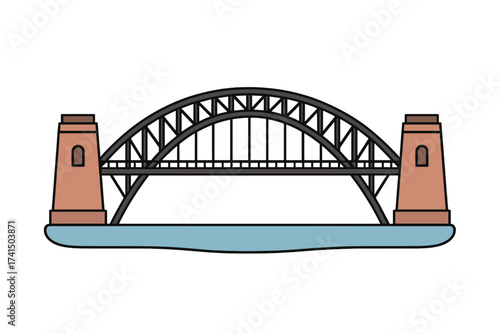 Sydney Harbour Bridge cartoon style icon isolated on white background. Australian landmark vector illustration. Travel, architecture, famous bridge in Australia.
