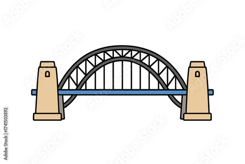 Sydney Harbour Bridge cartoon style icon isolated on white background, Australia landmark vector illustration, transparent background, Australian symbol, travel and architecture graphic