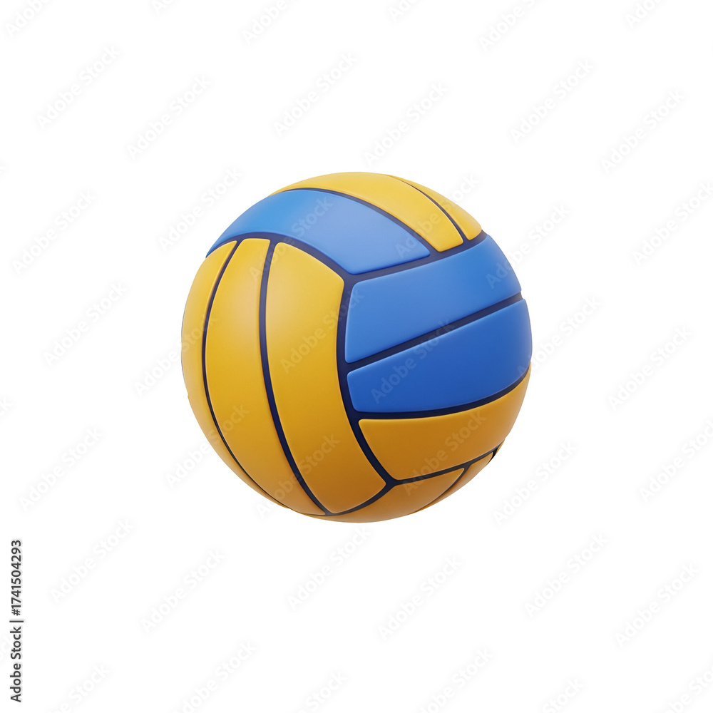 Fototapeta premium 3d icon of a yellow and blue volleyball isolated on a transparent background
