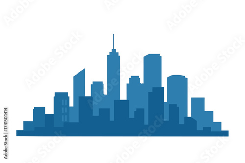 City skyline vector illustration. Urban landscape with skyscrapers. Blue cityscape silhouette in flat style. Modern metropolis background. Downtown architecture business concept.